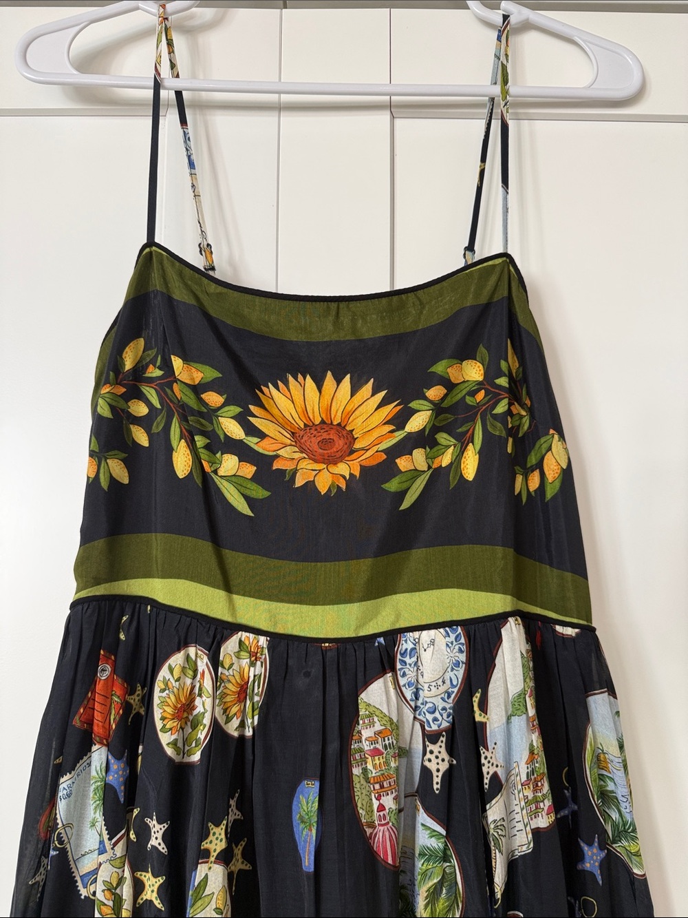 FARM Rio Black Maxi Dress with Sunflower and Olive Trim - Picture 2 of 10